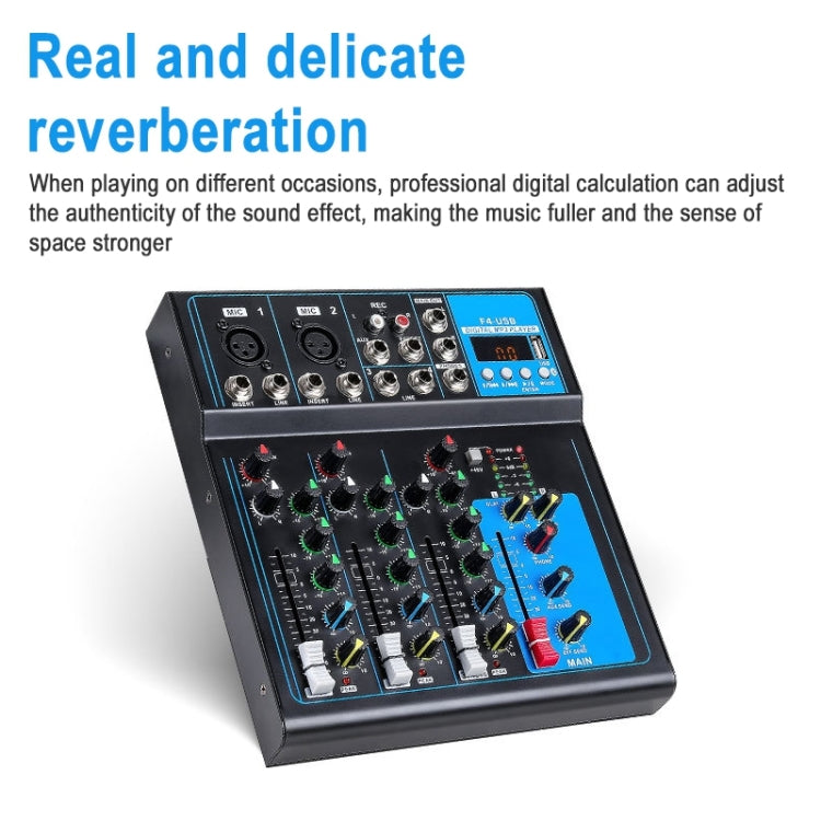 F4 Home 4-channel Bluetooth USB Reverb Mixer, EU Plug (Black) - Consumer Electronics by buy2fix | Online Shopping UK | buy2fix