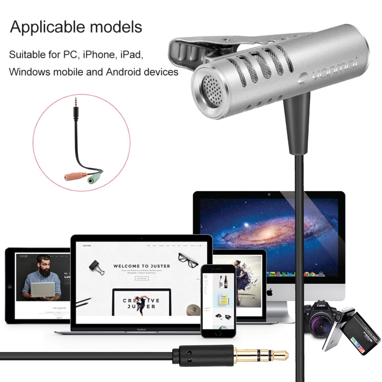 Yanmai R933 Professional Clip-on Lapel Mic Lavalier Omni-directional Double Condenser Microphone Silver, For Live Broadcast, Show, KTV, etc - Consumer Electronics by Yanmai | Online Shopping UK | buy2fix