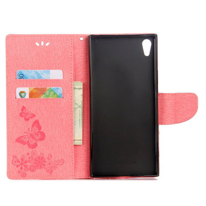 For Sony Xperia XA1 Pressed Flowers Butterfly Pattern Horizontal Flip Leather Case with Holder & Card Slots & Wallet(Pink) - Mobile Accessories by buy2fix | Online Shopping UK | buy2fix