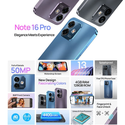 [HK Warehouse] Ulefone Note 16 Pro, 4GB+128GB, Dual Back Cameras, Face ID & Side Fingerprint Identification, 4400mAh Battery, 6.52 inch Android 13 Unisoc T606 Octa Core up to 1.6GHz, Network: 4G, Dual SIM, OTG (Black) - Ulefone by Ulefone | Online Shopping UK | buy2fix