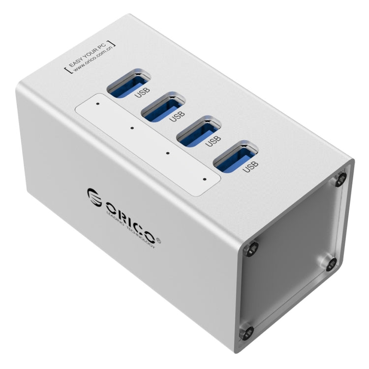 ORICO A3H4 Aluminum High Speed 4 Ports USB 3.0 HUB with 12V/2.5A Power Supply for Laptops(Silver) - USB 3.0 HUB by ORICO | Online Shopping UK | buy2fix