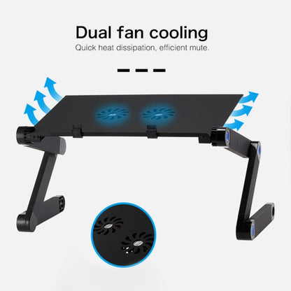 Portable 360 Degree Adjustable Foldable Aluminium Alloy Desk Stand with Double CPU Fans & Mouse Pad for Laptop / Notebook, Desk Size: 480mm x 260mm(Black) - Computer & Networking by buy2fix | Online Shopping UK | buy2fix