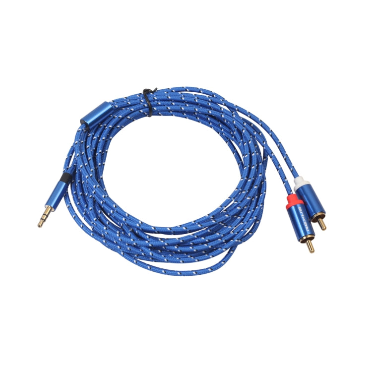 REXLIS 3610 3.5mm Male to Dual RCA Gold-plated Plug Blue Cotton Braided Audio Cable for RCA Input Interface Active Speaker, Length: 5m - RCA Cable by REXLIS | Online Shopping UK | buy2fix