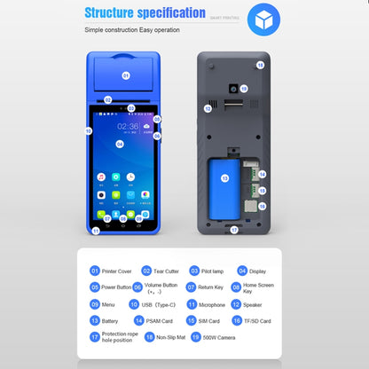 ZJ-6000 58mm PDA Handheld 5.5 inch Barcode Two-dimensional Code Android Smart Scan Code Cash Register Thermal Printing Machine, UK Plug(Blue) - Consumer Electronics by buy2fix | Online Shopping UK | buy2fix