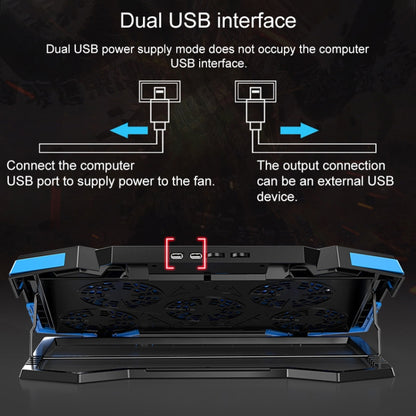 dual USB Ports Five-core Radiator Notebook Computer  Holder (Blue) - Computer & Networking by buy2fix | Online Shopping UK | buy2fix