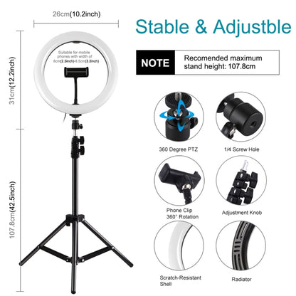 PULUZ 1.1m Tripod Mount + 10.2 inch 26cm RGBW LED Ring Vlogging Video Light  Live Broadcast Kits with Cold Shoe Tripod Ball Head & Phone Clamp - Ring Light by PULUZ | Online Shopping UK | buy2fix