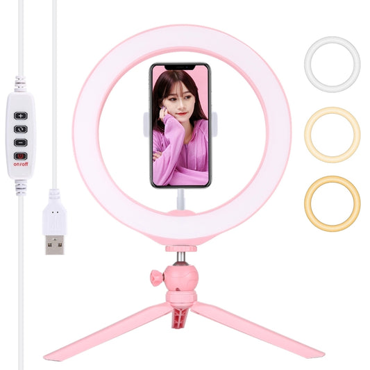 PULUZ 10.2 inch 26cm Selfie Beauty Light + Desktop Tripod Mount USB 3 Modes Dimmable LED Ring Vlogging Selfie Photography Video Lights with Cold Shoe Tripod Ball Head & Phone Clamp(Pink) - Ring Light by PULUZ | Online Shopping UK | buy2fix