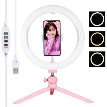 PULUZ 10.2 inch 26cm Light + Desktop Tripod Mount USB 3 Modes Dimmable Dual Color Temperature LED Curved Diffuse Light Ring Vlogging Selfie Photography Video Lights with Phone Clamp(Pink) - Ring Light by PULUZ | Online Shopping UK | buy2fix