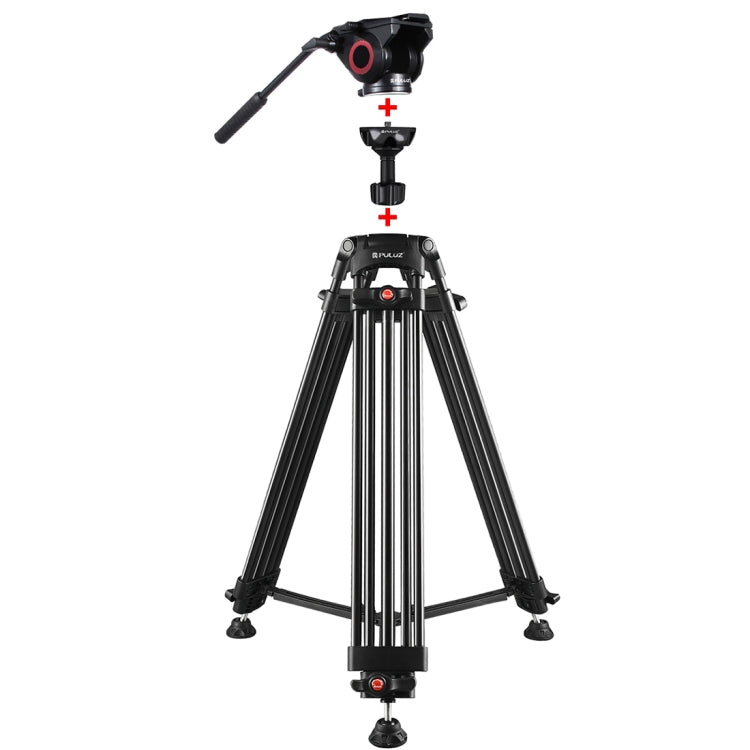 PULUZ 3 in 1 (Tripod + Bowl Adapter + Black Fluid Drag Head) Heavy Duty Video Camcorder Aluminum Alloy Tripod Mount Kit for DSLR / SLR Camera, Adjustable Height: 62-152cm - Tripods by PULUZ | Online Shopping UK | buy2fix