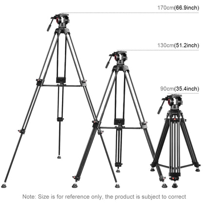 PULUZ 3 in 1 (Tripod + Bowl Adapter + Black Fluid Drag Head) Heavy Duty Video Camcorder Aluminum Alloy Tripod Mount Kit for DSLR / SLR Camera, Adjustable Height: 62-152cm - Tripods by PULUZ | Online Shopping UK | buy2fix