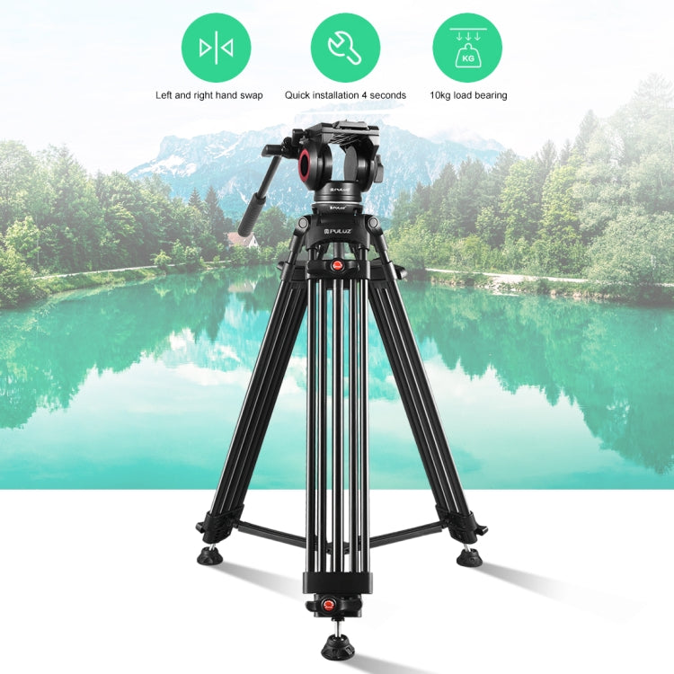 PULUZ 3 in 1 (Tripod + Bowl Adapter + Black Fluid Drag Head) Heavy Duty Video Camcorder Aluminum Alloy Tripod Mount Kit for DSLR / SLR Camera, Adjustable Height: 62-152cm - Tripods by PULUZ | Online Shopping UK | buy2fix