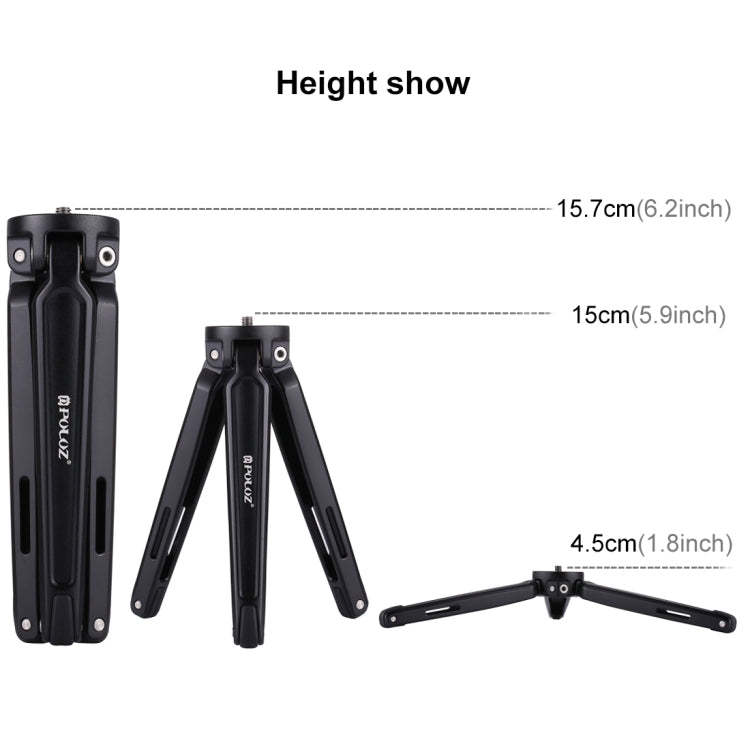 PULUZ Pocket Mini Metal Desktop Tripod Mount with 1/4 inch to 3/8 inch Thread Adapter Screw for DSLR & Digital Cameras, Adjustable Height: 4.5-15cm, Max Load: 20kg(Black) - Tripods by PULUZ | Online Shopping UK | buy2fix