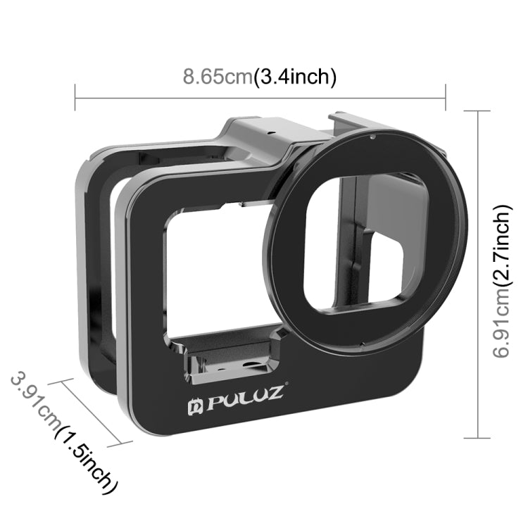 PULUZ for GoPro HERO12 Black /11 Black /10 Black /9 Black Thicken Housing Shell CNC Aluminum Alloy Protective Cage with Insurance Frame & 52mm UV Lens(Black) - Metal Cases by PULUZ | Online Shopping UK | buy2fix