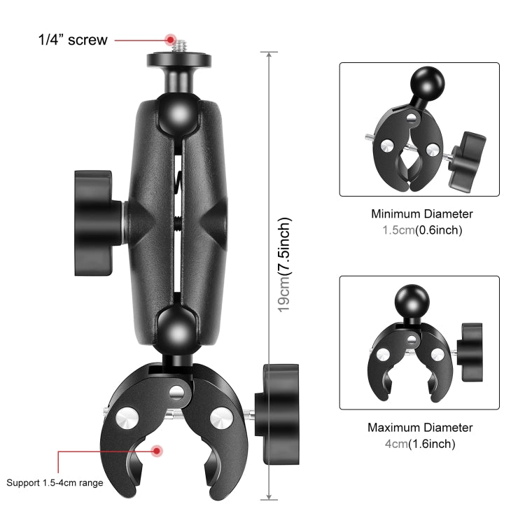 PULUZ Motorcycle Crab Clamp Handlebar Fixed Mount Holder for GoPro and Other Action Cameras(Black) - DJI & GoPro Accessories by PULUZ | Online Shopping UK | buy2fix