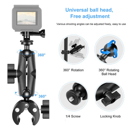 PULUZ Motorcycle Crab Clamp Handlebar Fixed Mount Holder for GoPro and Other Action Cameras(Black) - DJI & GoPro Accessories by PULUZ | Online Shopping UK | buy2fix