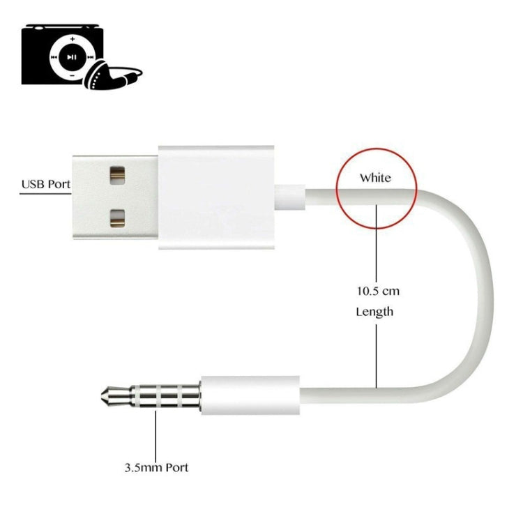 JW-SM1 USB to 3.5mm Jack Data Sync & Charge Cable for iPod shuffle 1st /2nd /3rd /4th /5th /6th Generation, Length: 10cm(White) - Apple Accessories by buy2fix | Online Shopping UK | buy2fix