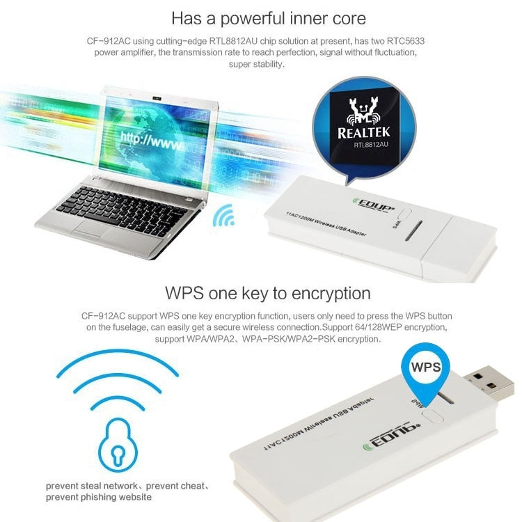 EDUP AC-1601 802.11AC 1200M Dual Band USB 3.0 Wifi Wireless Adapter - USB Network Adapter by EDUP | Online Shopping UK | buy2fix