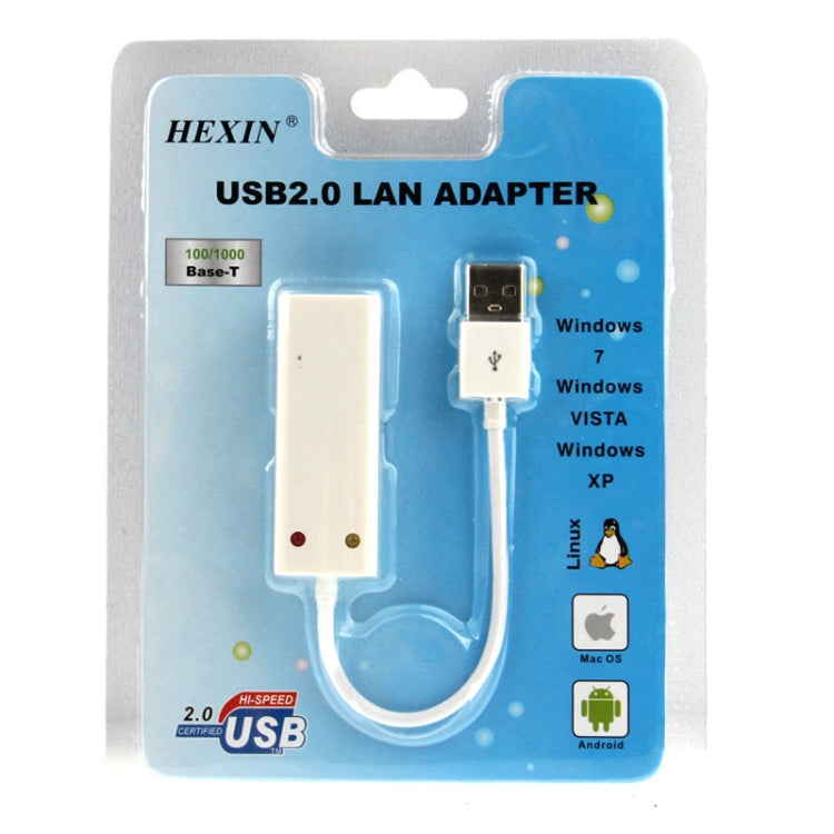 Hexin 100/1000Mhps Base-T USB 2.0 LAN Adapter Card for Tablet / PC / Apple Macbook Air, Support Windows / Linux / MAC OS - USB Network Adapter by buy2fix | Online Shopping UK | buy2fix