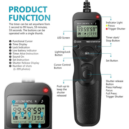 Aputure AP-TR3N LCD Timer Remote Cord for Nikon D5100，D3100, D7000, D5000, D90 - Shutter Release Cord by Aputure | Online Shopping UK | buy2fix