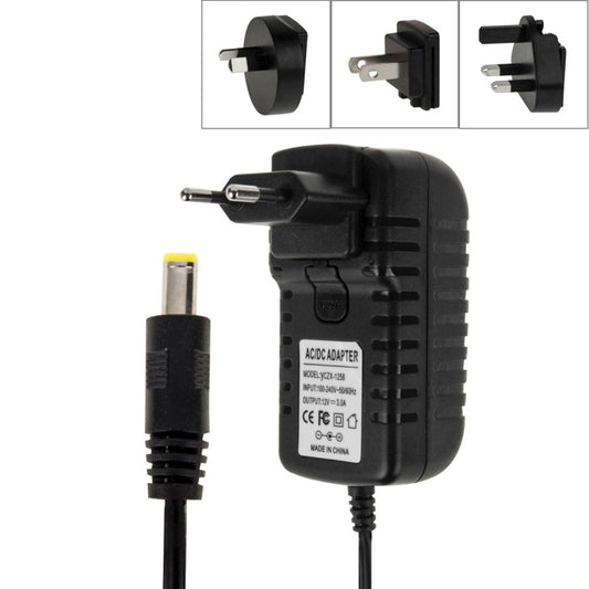 4 in 1 EU Plug + US Plug + UK Plug + AU Plug AC 100-240V to DC 12V 3A Power Adapter, Tips: 5.5 x 2.1mm, Cable Length: about 1.2m(Black) - Consumer Electronics by buy2fix | Online Shopping UK | buy2fix