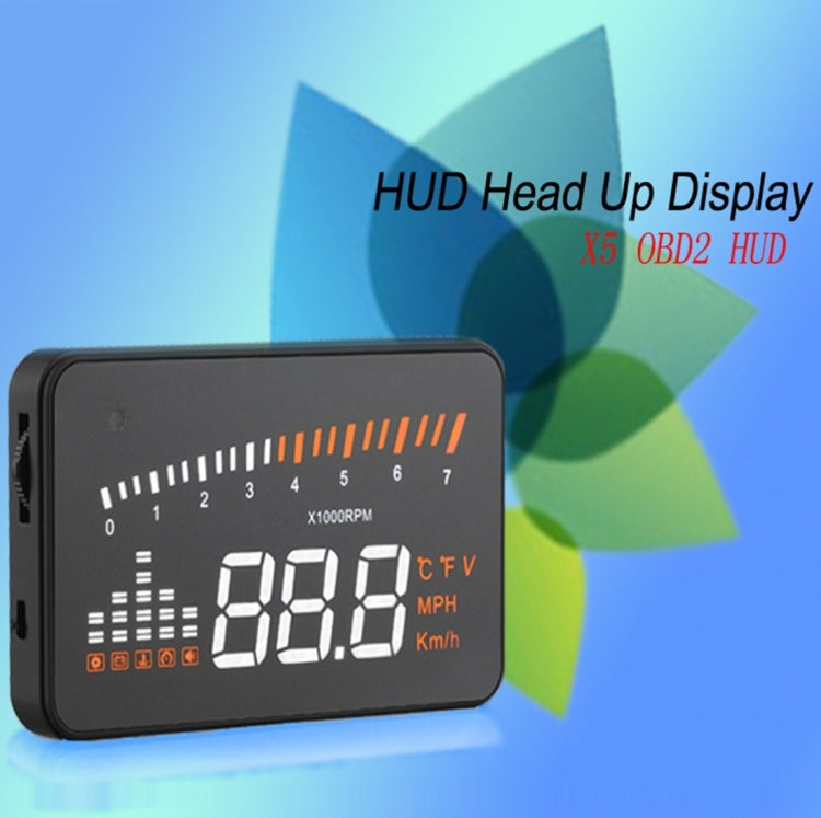 X5 HUD 3 inch Universal Multi Car Head Up Display with OBDII EOBD System, Light Sensors, Rotation Speed, Rotation Speed Unit, Unit Mark, Voltage, Water Temperature, Alarm mark(Black) - Head Up Display System by buy2fix | Online Shopping UK | buy2fix