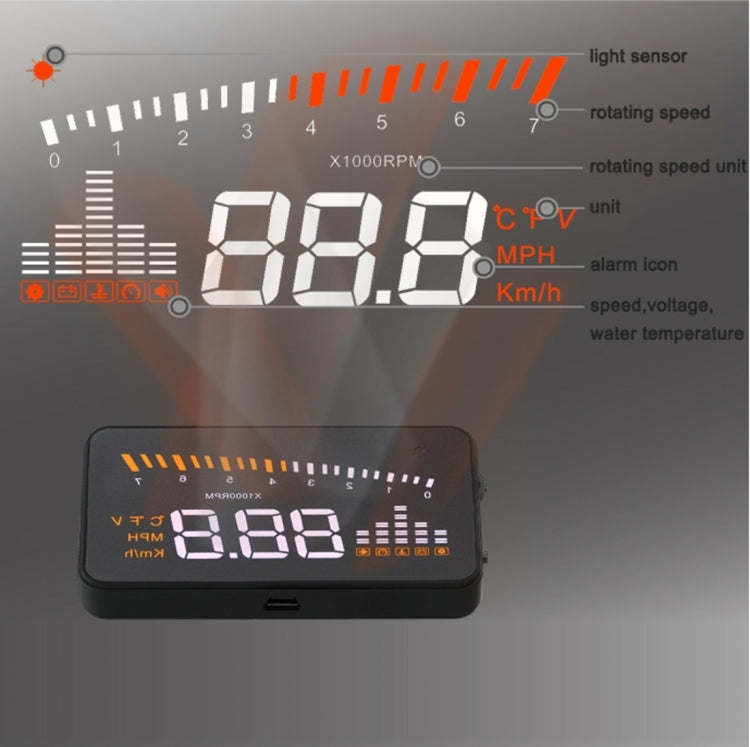 X5 HUD 3 inch Universal Multi Car Head Up Display with OBDII EOBD System, Light Sensors, Rotation Speed, Rotation Speed Unit, Unit Mark, Voltage, Water Temperature, Alarm mark(Black) - Head Up Display System by buy2fix | Online Shopping UK | buy2fix