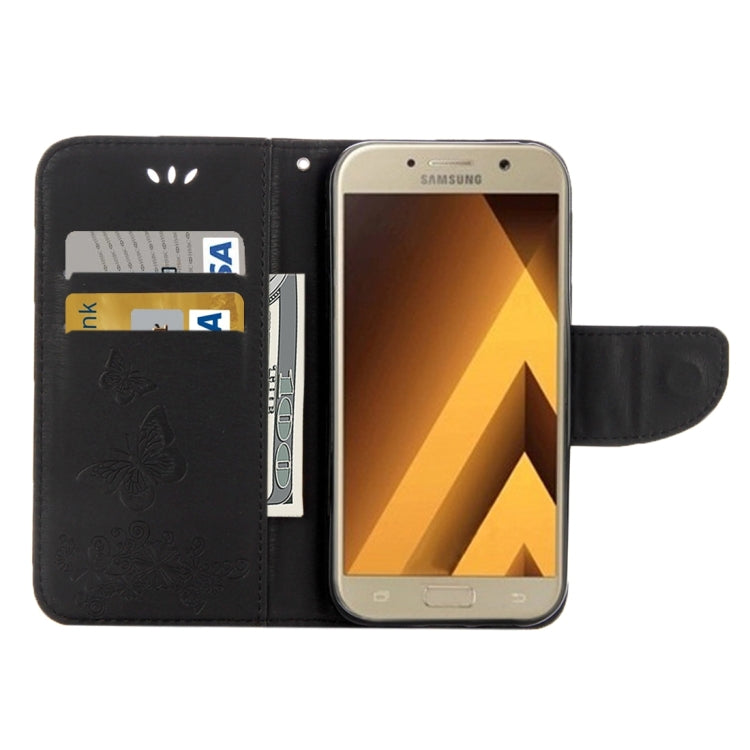 For Galaxy A7 (2017) / A720 Butterflies Embossing Horizontal Flip Leather Case with Holder & Card Slots & Wallet & Lanyard (Black) - Samsung Accessories by buy2fix | Online Shopping UK | buy2fix