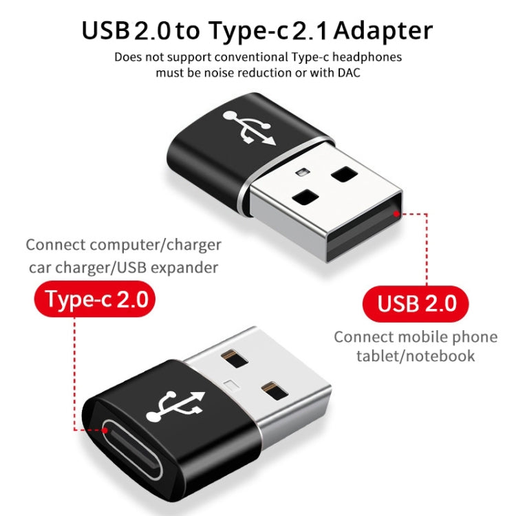 USB-C / Type-C Female to USB 2.0 Male Aluminum Alloy Adapter, Support Charging & Transmission(Black) - Type-C Adapter by buy2fix | Online Shopping UK | buy2fix