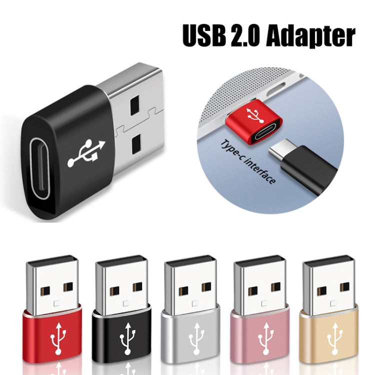 USB-C / Type-C Female to USB 2.0 Male Aluminum Alloy Adapter, Support Charging & Transmission(Black) - Type-C Adapter by buy2fix | Online Shopping UK | buy2fix