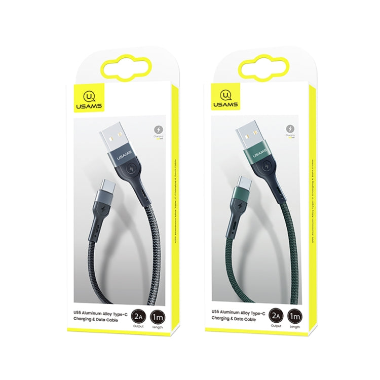 USAMS US-SJ449 U55 2A Type-C / USB-C Aluminum Alloy Weave Charging Cable, Length:1m (Green) - USB-C & Type-C Cable by USAMS | Online Shopping UK | buy2fix