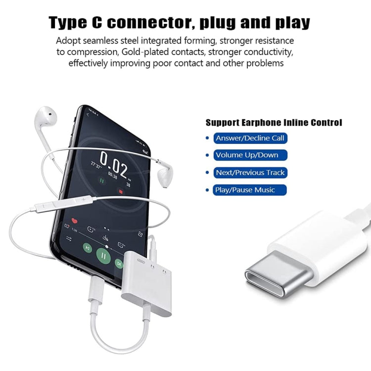 3 in 1 USB-C + 3.5mm + 3.5mm to USB-C Digital Charge Audio Adapter (White) - Audio Adapter by buy2fix | Online Shopping UK | buy2fix