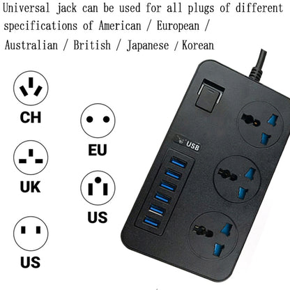 T09 3000W High Power Multi-Function Plug-in 3-Hole International Universal Jack + 6 USB Intelligent Charging UK PLUG - Consumer Electronics by buy2fix | Online Shopping UK | buy2fix