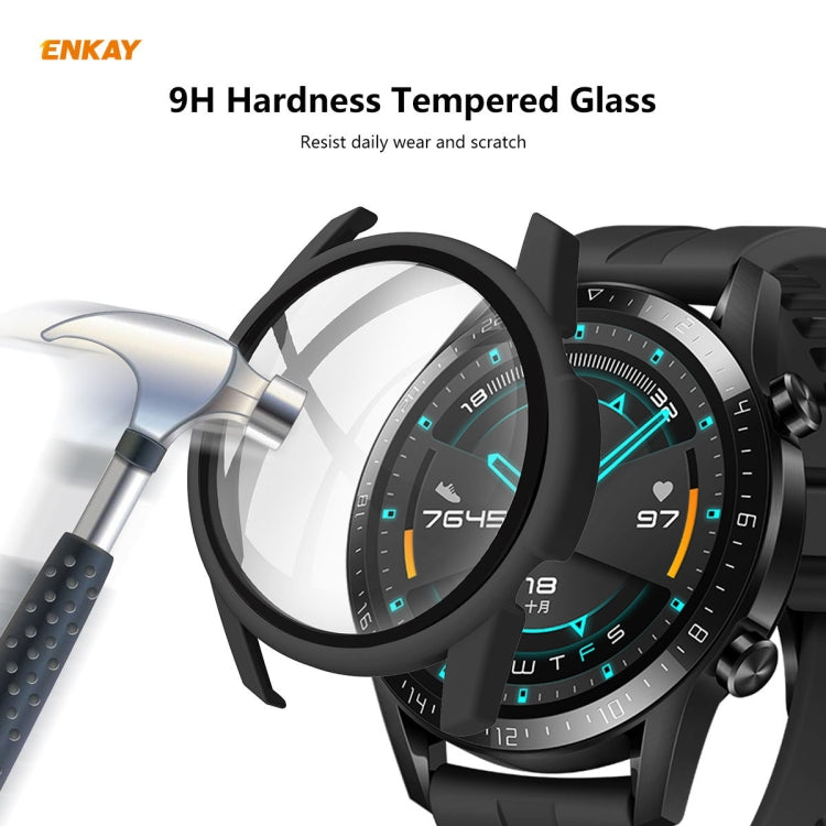 For Huawei Watch GT 2 42mm ENKAY Hat-Prince ENK-AC8201 Full Coverage PC Frosted Case + 9H Tempered Glass Protector(Green) - Watch Cases by ENKAY | Online Shopping UK | buy2fix