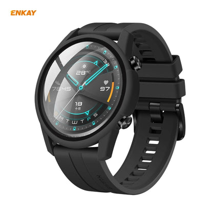 For Huawei Watch GT 2 42mm ENKAY Hat-Prince ENK-AC8201 Full Coverage PC Frosted Case + 9H Tempered Glass Protector(Green) - Watch Cases by ENKAY | Online Shopping UK | buy2fix