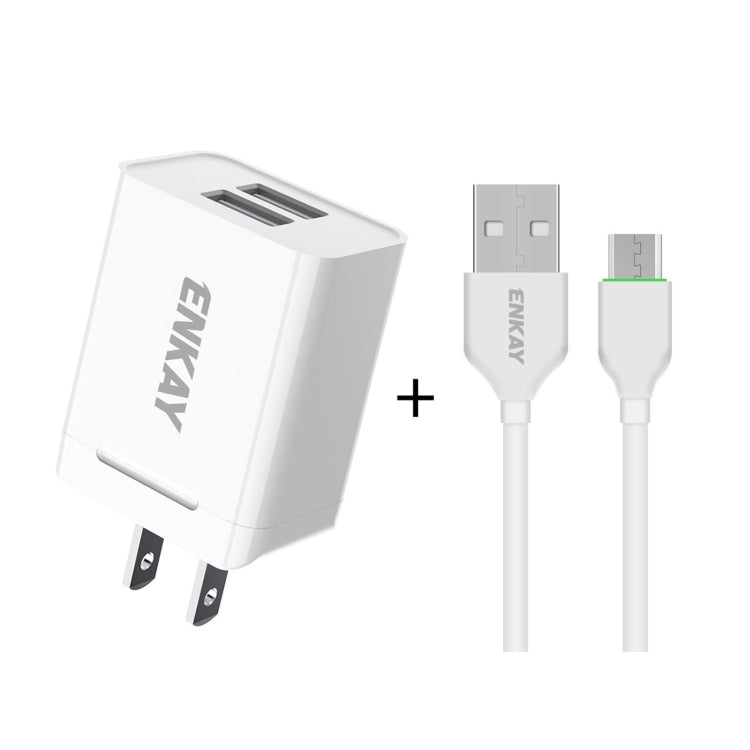 ENKAY Hat-Prince U008-1 10.5W 2.1A Dual USB Charging US Plug Travel Power Adapter With 2.1A 1m Micro USB Cable - Mobile Accessories by ENKAY | Online Shopping UK | buy2fix