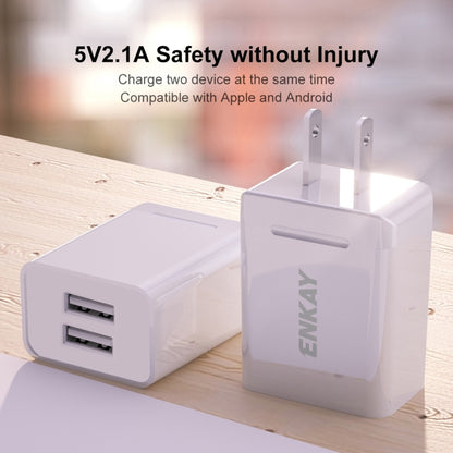 ENKAY Hat-Prince U008-1 10.5W 2.1A Dual USB Charging US Plug Travel Power Adapter With 2.1A 1m Micro USB Cable - Mobile Accessories by ENKAY | Online Shopping UK | buy2fix