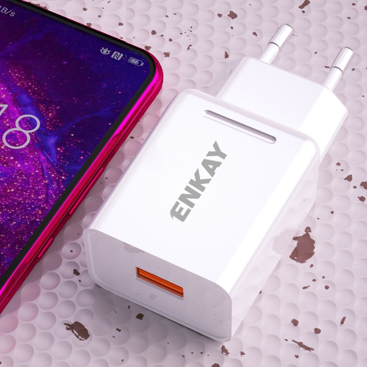 ENKAY Hat-Prince T033 18W 3A QC3.0 Fast Charging Power Adapter EU Plug Portable Travel Charger With 3A 1m Micro USB Cable - Mobile Accessories by ENKAY | Online Shopping UK | buy2fix