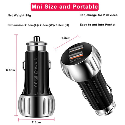 YSY-310QC18W QC3.0 Dual Port USB Car Charger for Apple / Huawei / Samsung / Xiaomi(Black) - Car Charger by buy2fix | Online Shopping UK | buy2fix