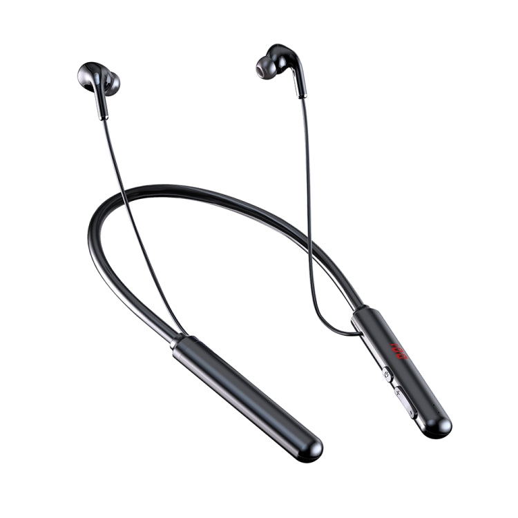 960 Neckband Magnetic Stereo Headphone with LED Display Support TF Card(Black) - Neck-mounted Earphone by buy2fix | Online Shopping UK | buy2fix