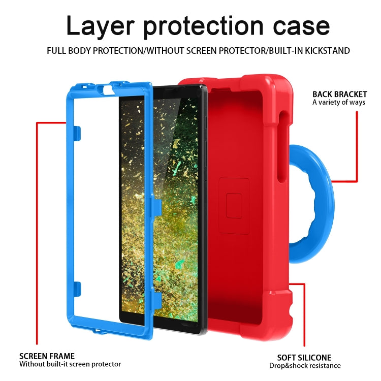 For Galaxy Tab A7 Lite T220/T225 PC + Silicone Shockproof Combination Case with 360 Degree Rotating Holder & Handle(Red+Blue) - Tab A7 Lite T220 / T225 by buy2fix | Online Shopping UK | buy2fix