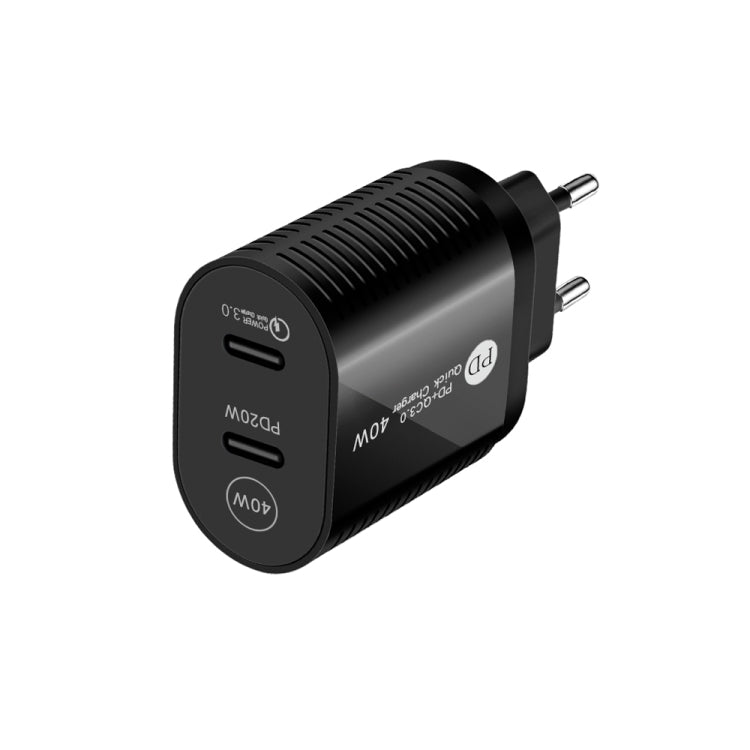 40W Dual Port PD / Type-C Fast Charger for iPhone / iPad Series, EU Plug(Black) - Apple Accessories by buy2fix | Online Shopping UK | buy2fix