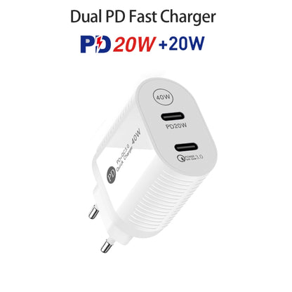 40W Dual Port PD / Type-C Fast Charger for iPhone / iPad Series, EU Plug(White) - Apple Accessories by buy2fix | Online Shopping UK | buy2fix