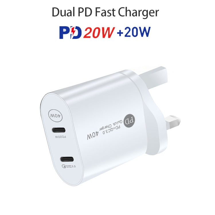 002 40W Dual Port PD / Type-C Fast Charger with USB-C to 8 Pin Data Cable, UK Plug(White) - Apple Accessories by buy2fix | Online Shopping UK | buy2fix