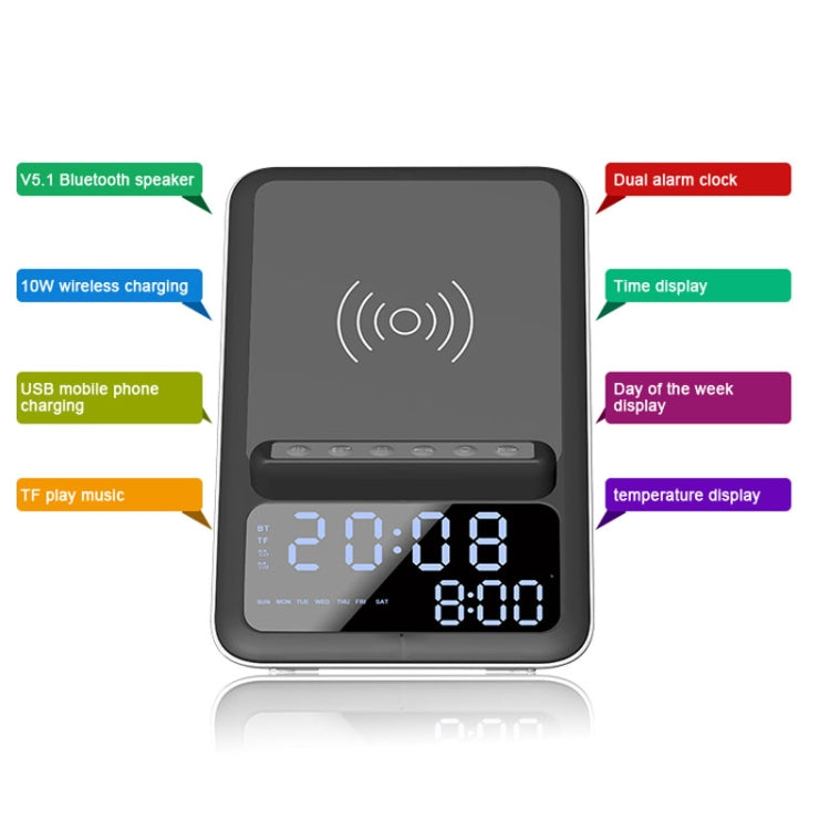 AEC BT512 Multifunctional Bluetooth Speaker 10W Wireless Charger LED Desktop Electronic Alarm Clock - Desktop Speaker by AEC | Online Shopping UK | buy2fix
