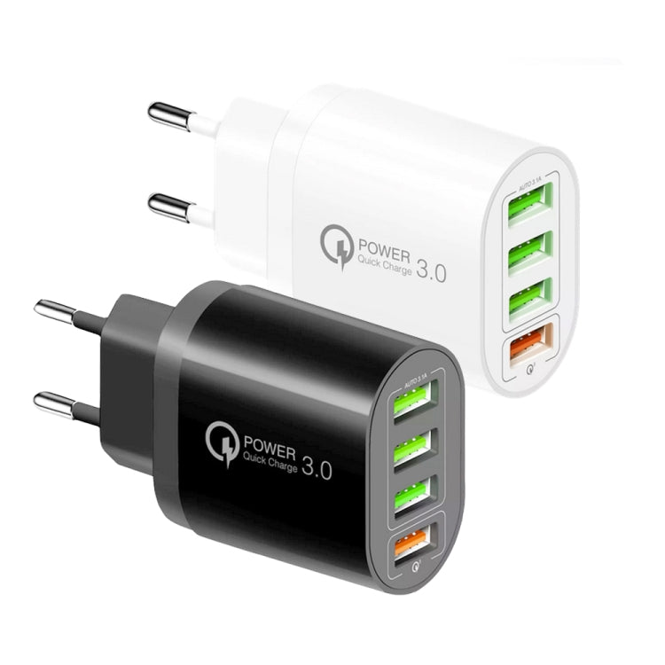 QC-04 QC3.0 + 3 x USB2.0 Multi-ports Charger with 3A USB to Type-C Data Cable, EU Plug(White) - Mobile Accessories by buy2fix | Online Shopping UK | buy2fix