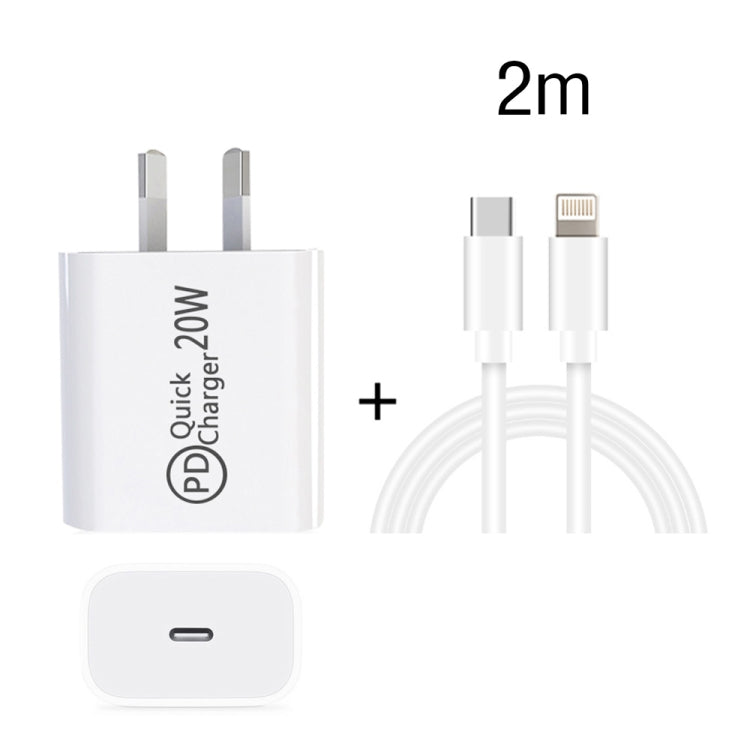 2m AU-20W PD USB-C / Type-C Travel Charger with USB-C to 8 Pin Data Cable, AU Plug - Apple Accessories by buy2fix | Online Shopping UK | buy2fix