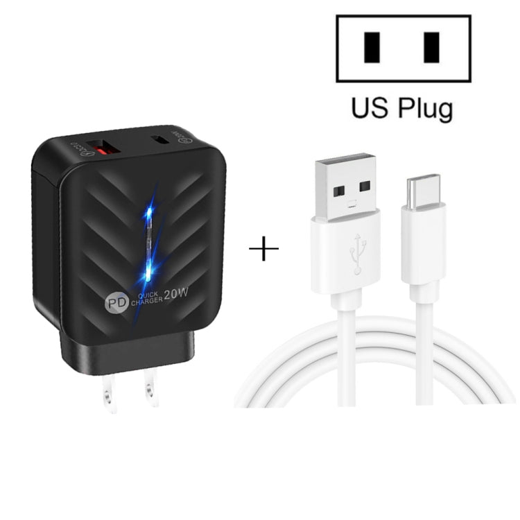 PD03 20W PD3.0 + QC3.0 USB Charger with USB to Type-C Data Cable, US Plug(Black) - Mobile Accessories by buy2fix | Online Shopping UK | buy2fix