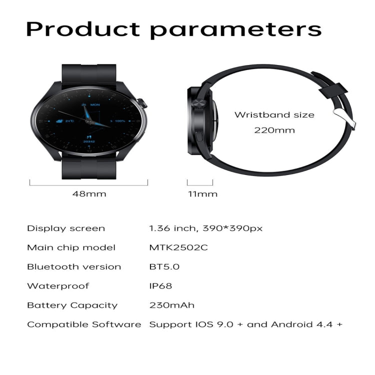 T3 IP68 1.36 inch Silicone Watchband Color Screen Smart Watch(Black) - Smart Wear by buy2fix | Online Shopping UK | buy2fix