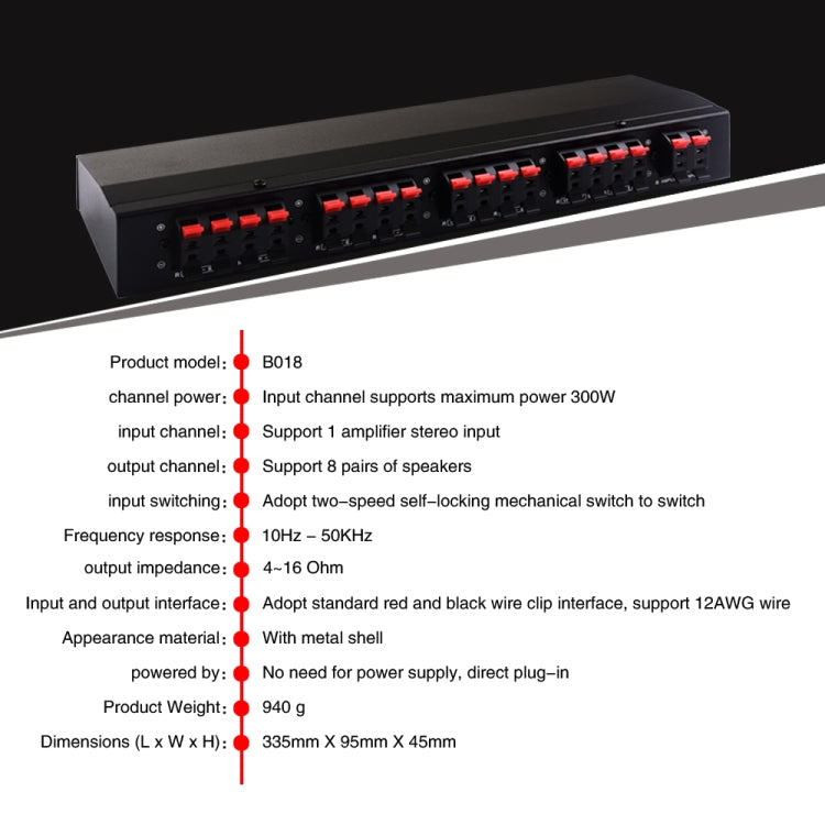 100W 1 In 8 Out Power Amplifier Box Distribute Switcher Loudspeaker - Consumer Electronics by buy2fix | Online Shopping UK | buy2fix