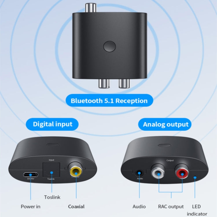 BT-B36 Bluetooth 5.1 Audio Receiver TV Fiber Coaxial Digital to Analog Converter - Apple Accessories by buy2fix | Online Shopping UK | buy2fix